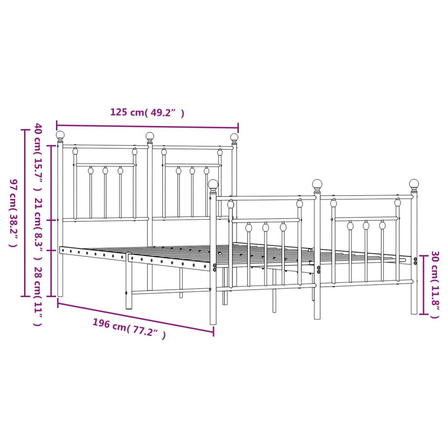 Bedframe Met Hoofd- En Voeteneinde Metaal 120 X 190 Cm Wit met hoofdbord & voetbord