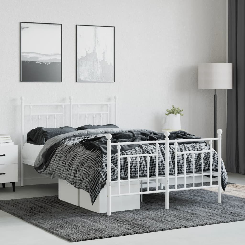 Bedframe Met Hoofd- En Voeteneinde Metaal 120 x 200 cm Wit met hoofdbord & voetbord