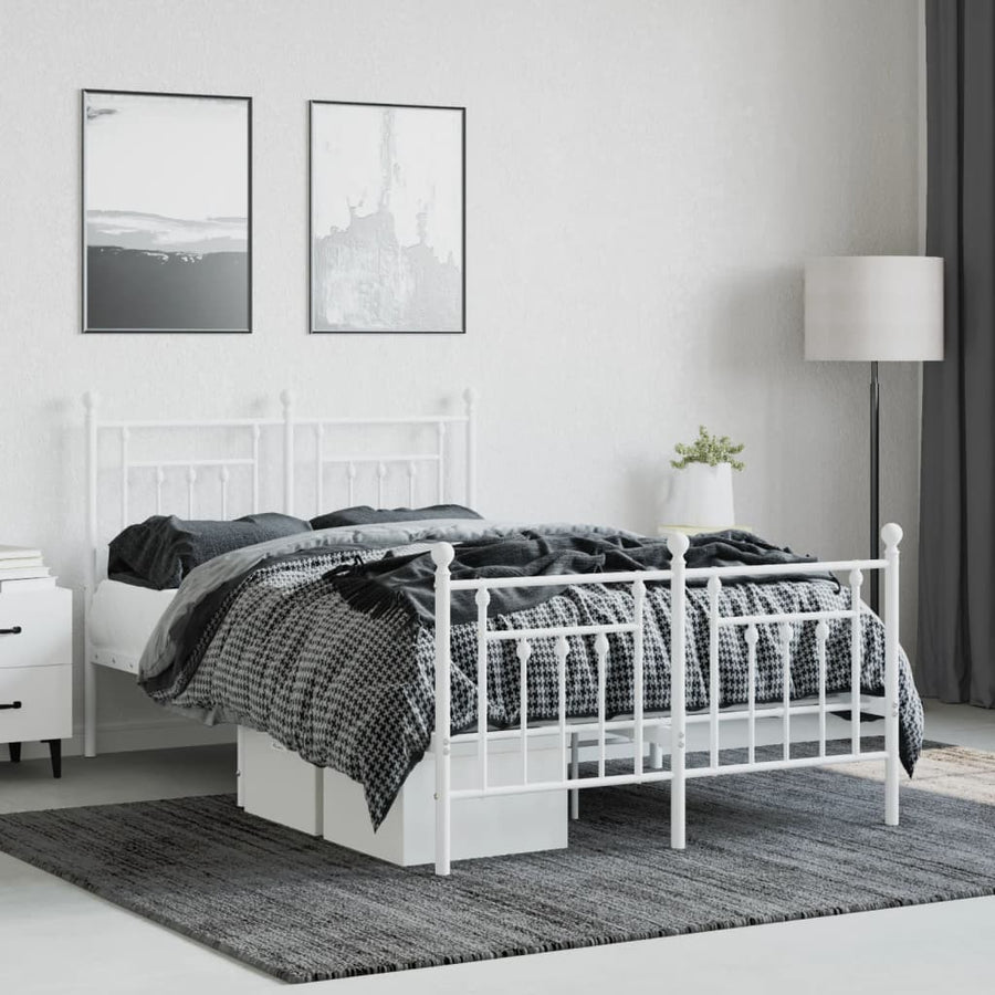 Bedframe Met Hoofd- En Voeteneinde Metaal 120 x 200 cm Wit met hoofdbord & voetbord