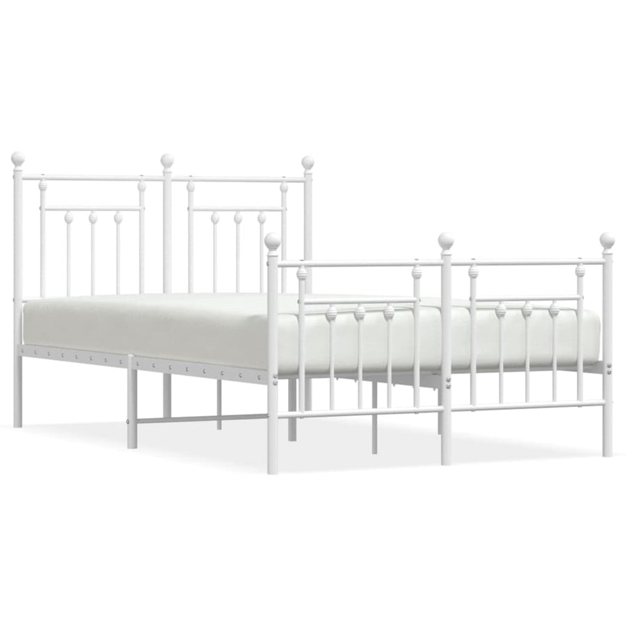 Bedframe Met Hoofd- En Voeteneinde Metaal 135 x 190 cm Wit met hoofdbord & voetbord