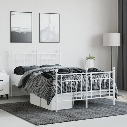 Bedframe Met Hoofd- En Voeteneinde Metaal 135 x 190 cm Wit met hoofdbord & voetbord