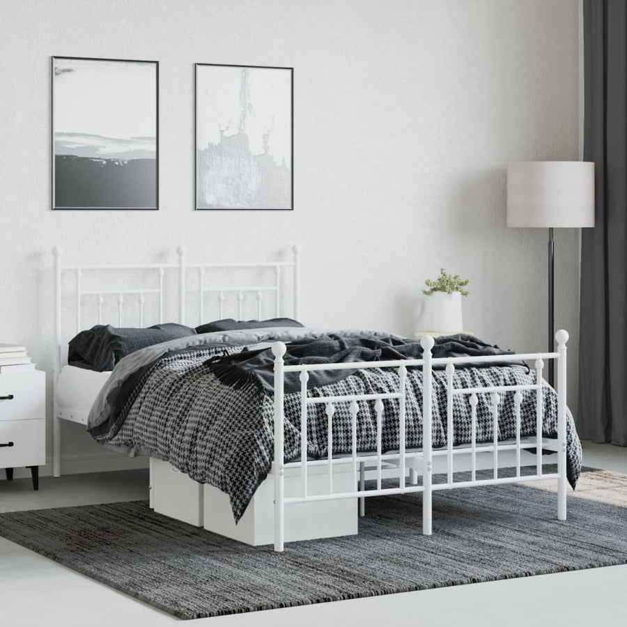 Bedframe Met Hoofd- En Voeteneinde Metaal 135 x 190 cm Wit met hoofdbord & voetbord