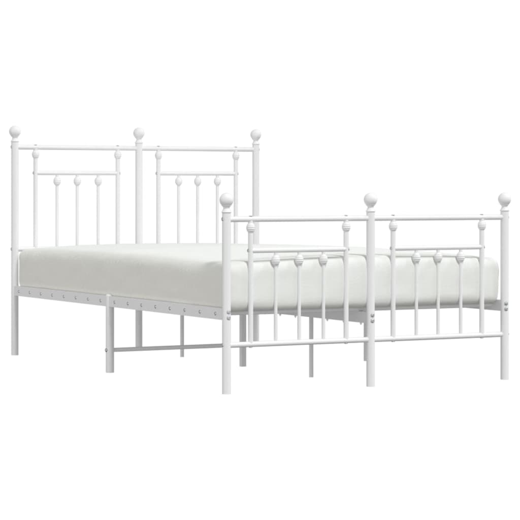 Bedframe Met Hoofd- En Voeteneinde Metaal 135 x 190 cm Wit met hoofdbord & voetbord