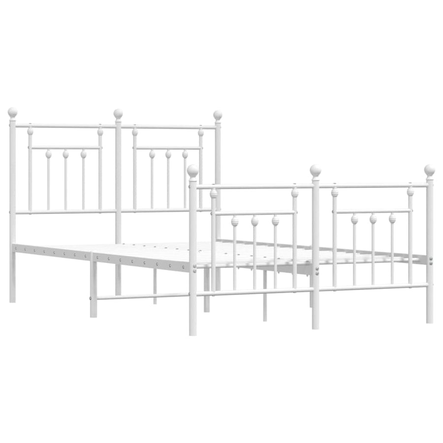 Bedframe Met Hoofd- En Voeteneinde Metaal 135 x 190 cm Wit met hoofdbord & voetbord