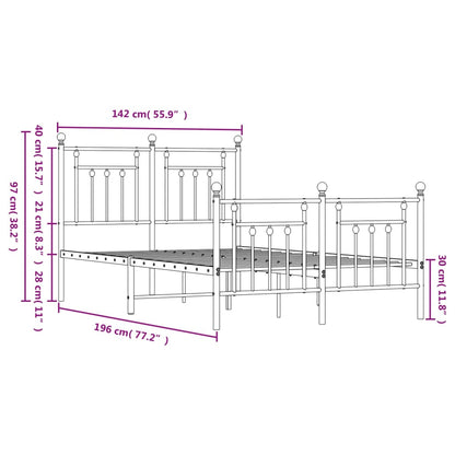 Bedframe Met Hoofd- En Voeteneinde Metaal 135 x 190 cm Wit met hoofdbord & voetbord