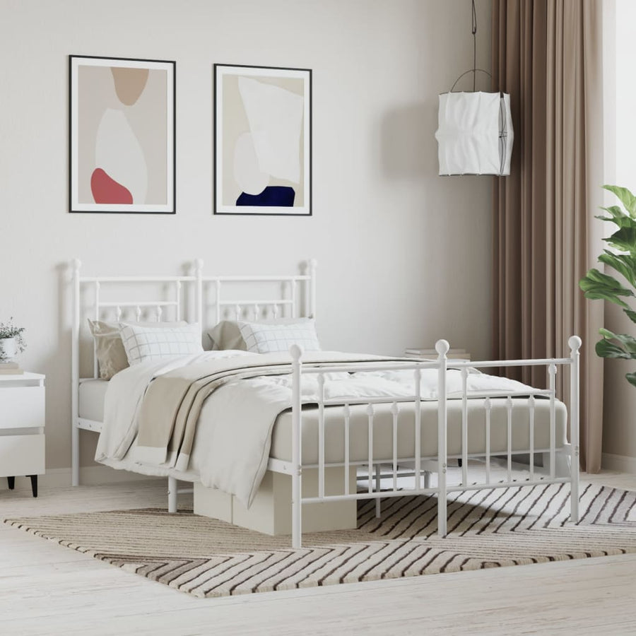 Bedframe Met Hoofd- En Voeteneinde Metaal 135 x 190 cm Wit met hoofdbord & voetbord