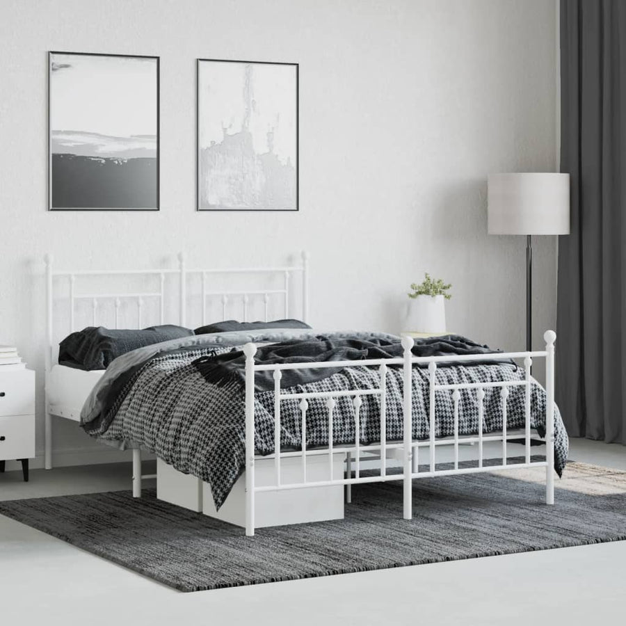 Bedframe Met Hoofd- En Voeteneinde Metaal 140 x 190 cm Wit met hoofdbord & voetbord