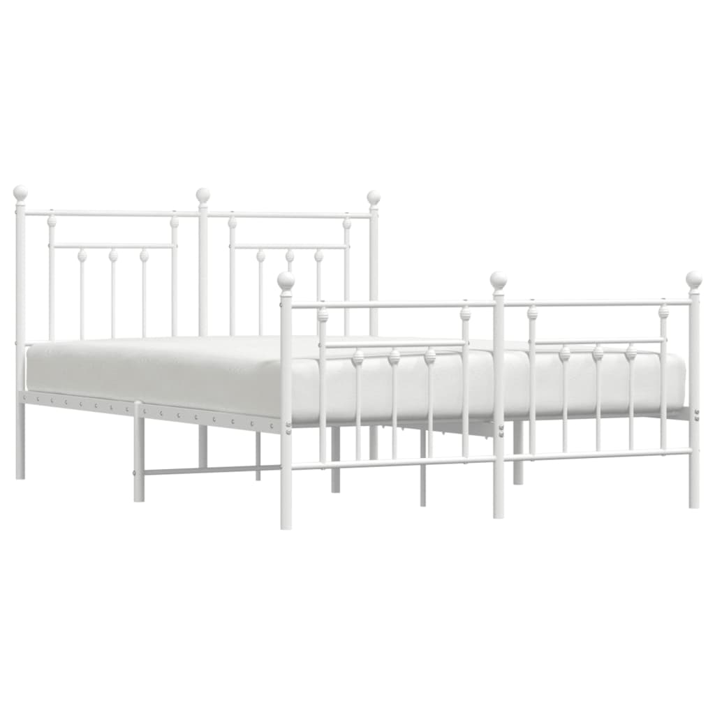 Bedframe Met Hoofd- En Voeteneinde Metaal 140 x 190 cm Wit met hoofdbord & voetbord