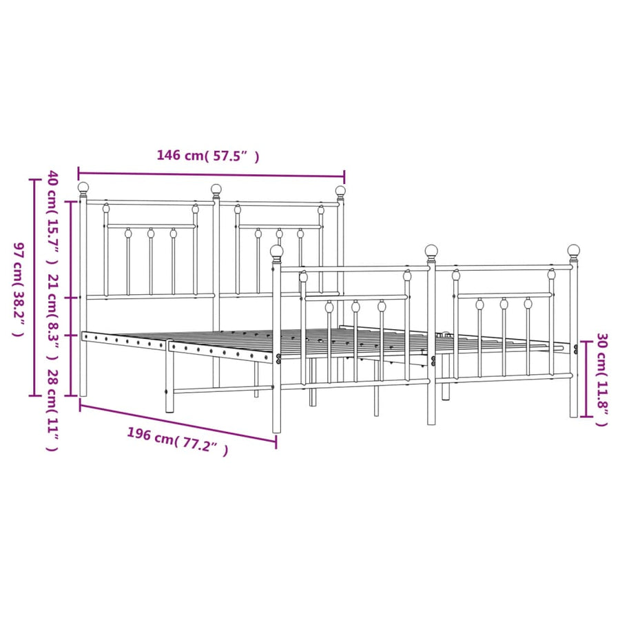 Bedframe Met Hoofd- En Voeteneinde Metaal 140 x 190 cm Wit met hoofdbord & voetbord