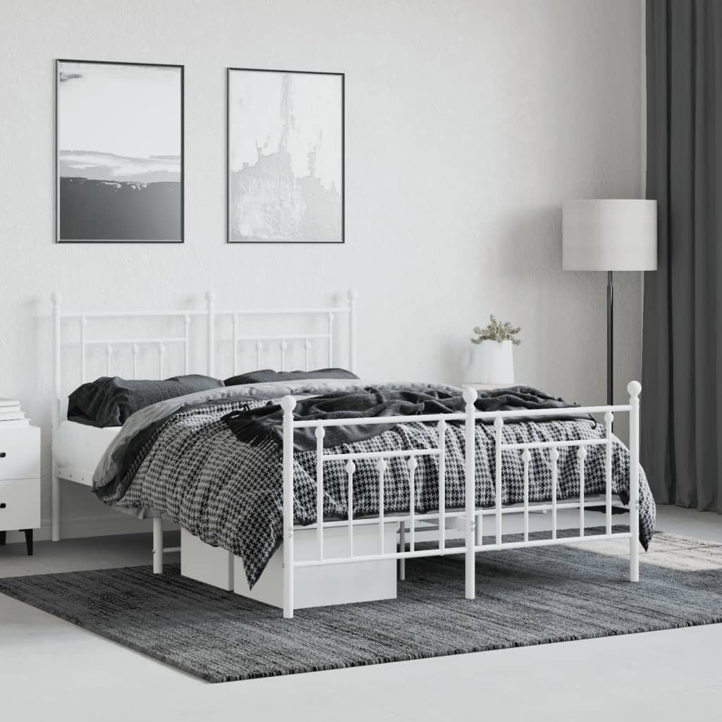 Bedframe Met Hoofd- En Voeteneinde Metaal 140 x 200 cm Wit met hoofdbord & voetbord