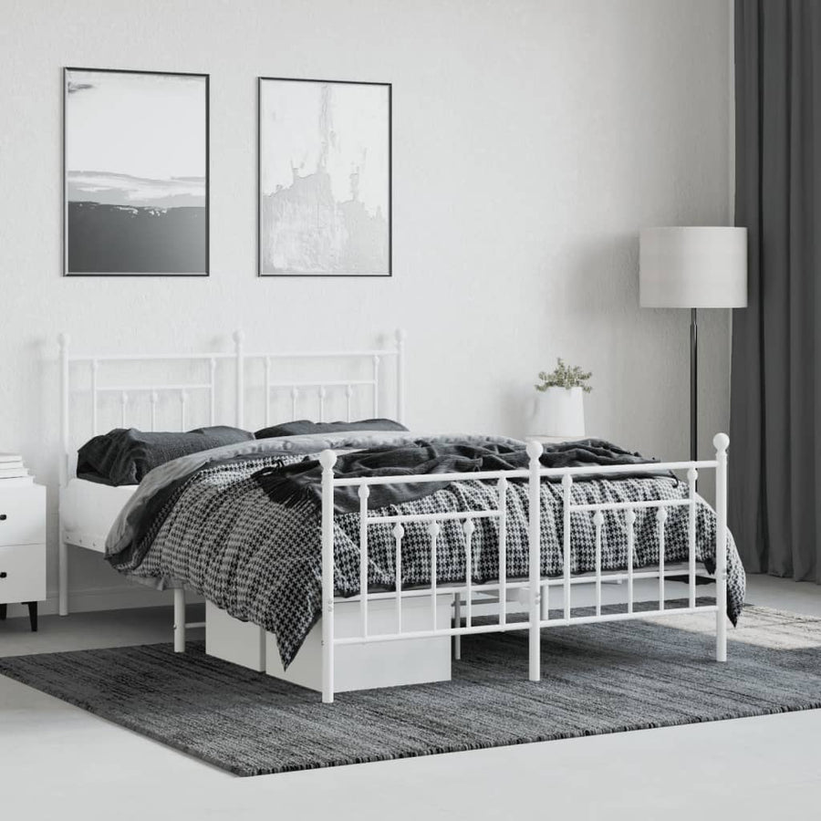 Bedframe Met Hoofd- En Voeteneinde Metaal 140 x 200 cm Wit met hoofdbord & voetbord