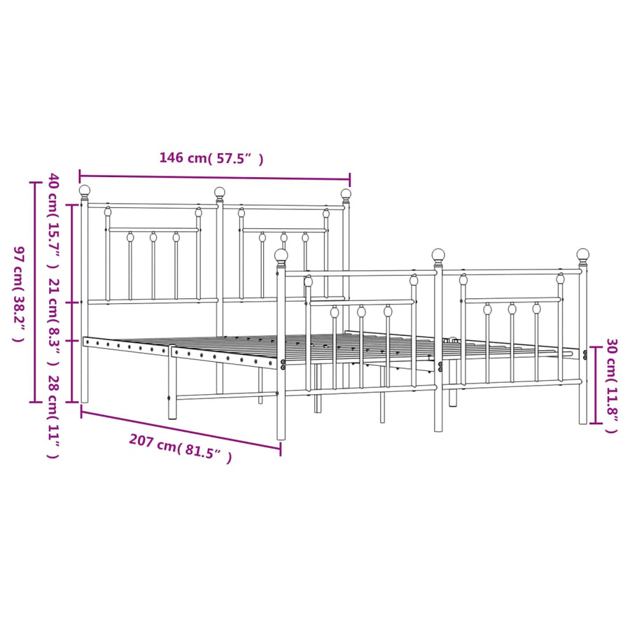 Bedframe Met Hoofd- En Voeteneinde Metaal 140 x 200 cm Wit met hoofdbord & voetbord