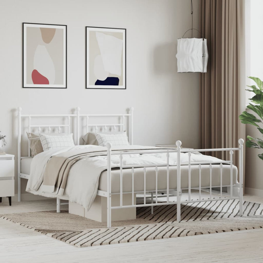 Bedframe Met Hoofd- En Voeteneinde Metaal 140 x 200 cm Wit met hoofdbord & voetbord