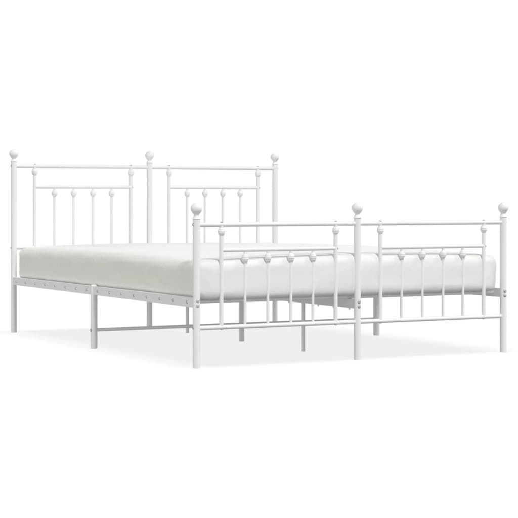 Bedframe Met Hoofd- En Voeteneinde Metaal 183 x 213 cm Wit met hoofdbord & voetbord