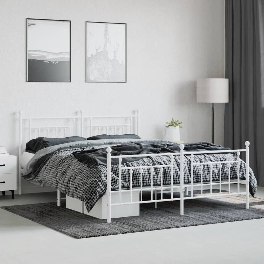 Bedframe Met Hoofd- En Voeteneinde Metaal 183 x 213 cm Wit met hoofdbord & voetbord