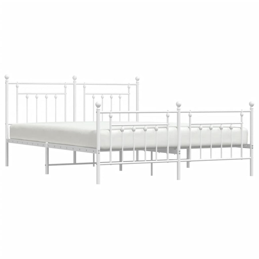 Bedframe Met Hoofd- En Voeteneinde Metaal 183 x 213 cm Wit met hoofdbord & voetbord