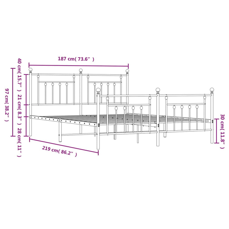 Bedframe Met Hoofd- En Voeteneinde Metaal 183 x 213 cm Wit met hoofdbord & voetbord