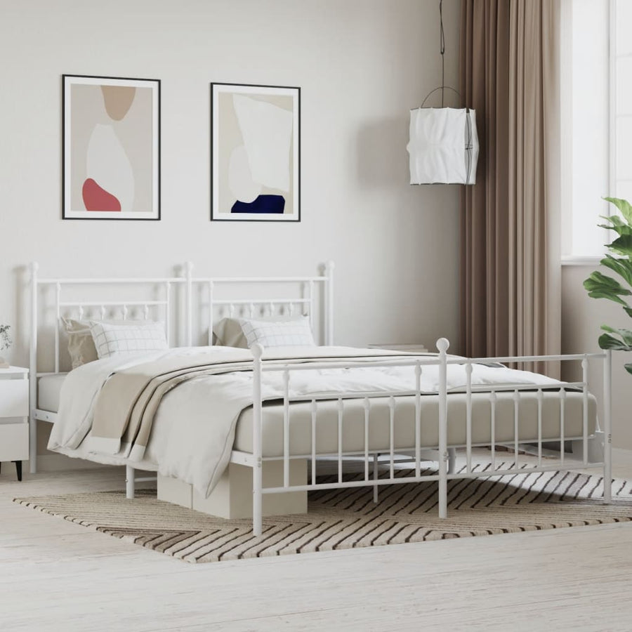 Bedframe Met Hoofd- En Voeteneinde Metaal 183 x 213 cm Wit met hoofdbord & voetbord