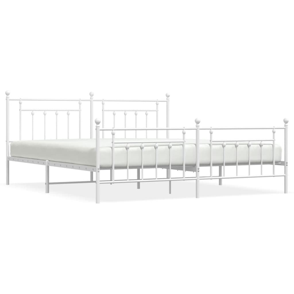 Bedframe Met Hoofd- En Voeteneinde Metaal 193 x 203 cm Wit met hoofdbord & voetbord