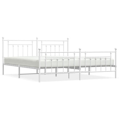Bedframe Met Hoofd- En Voeteneinde Metaal 193 x 203 cm Wit met hoofdbord & voetbord