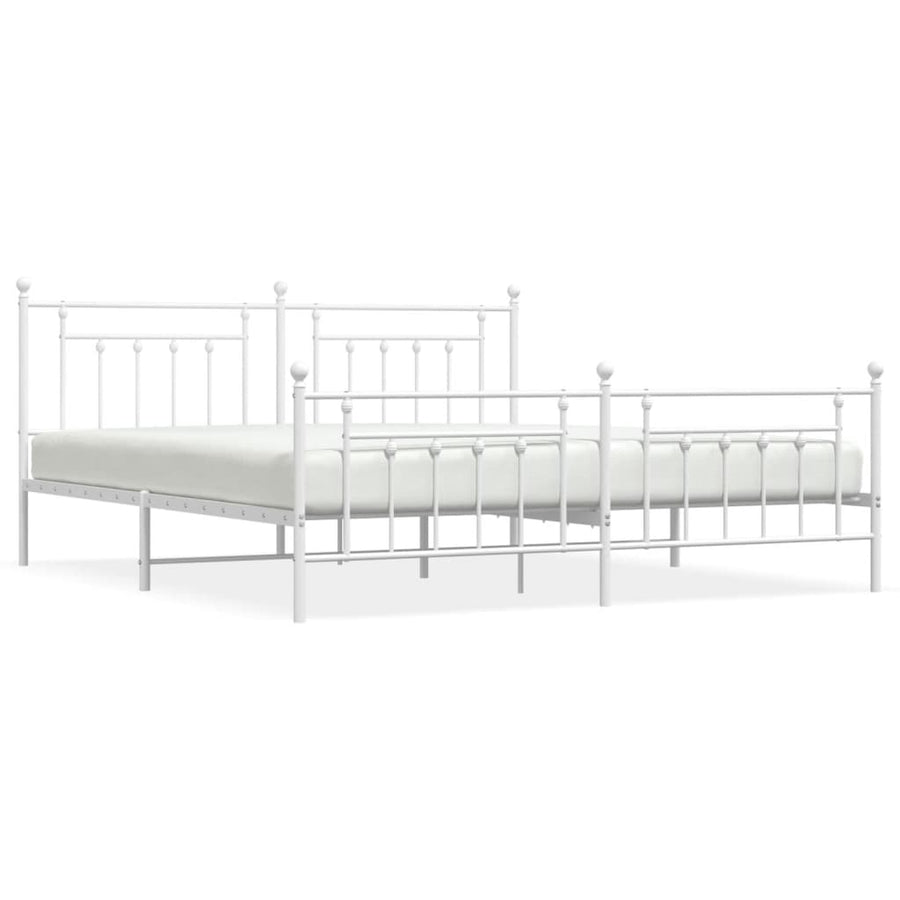Bedframe Met Hoofd- En Voeteneinde Metaal 193 x 203 cm Wit met hoofdbord & voetbord