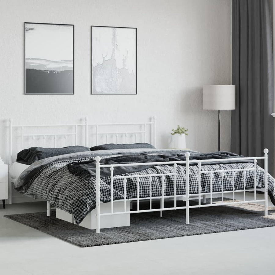 Bedframe Met Hoofd- En Voeteneinde Metaal 193 x 203 cm Wit met hoofdbord & voetbord