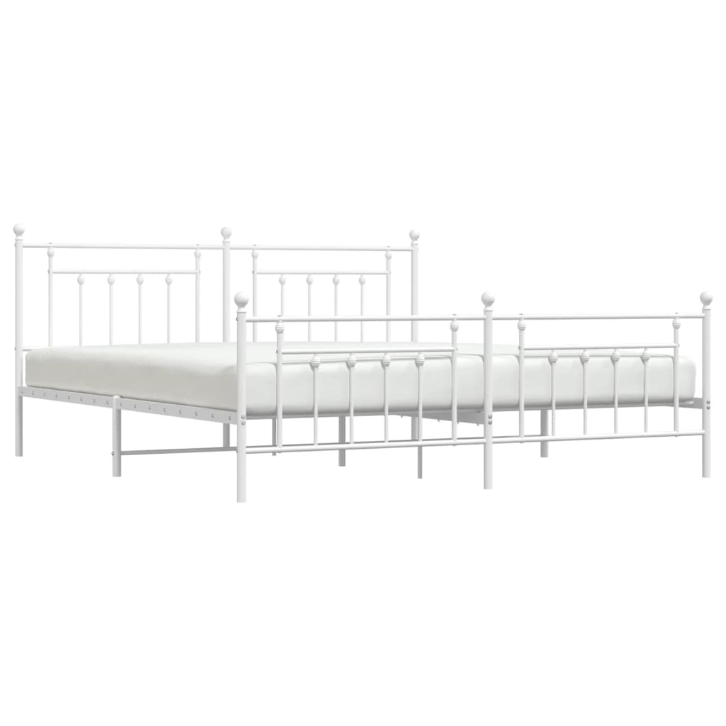 Bedframe Met Hoofd- En Voeteneinde Metaal 193 x 203 cm Wit met hoofdbord & voetbord