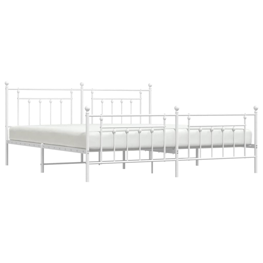 Bedframe Met Hoofd- En Voeteneinde Metaal 193 x 203 cm Wit met hoofdbord & voetbord