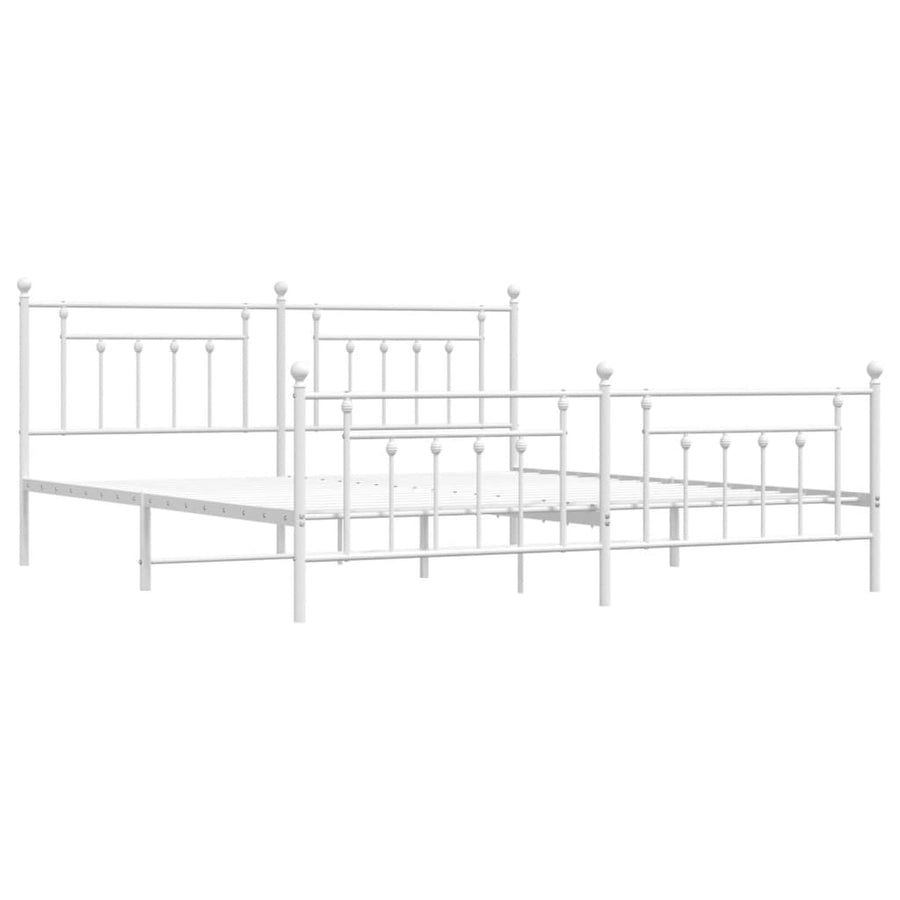 Bedframe Met Hoofd- En Voeteneinde Metaal 193 x 203 cm Wit met hoofdbord & voetbord