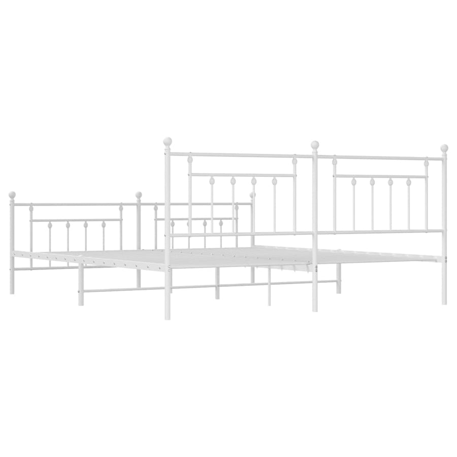 Bedframe Met Hoofd- En Voeteneinde Metaal 193 x 203 cm Wit met hoofdbord & voetbord