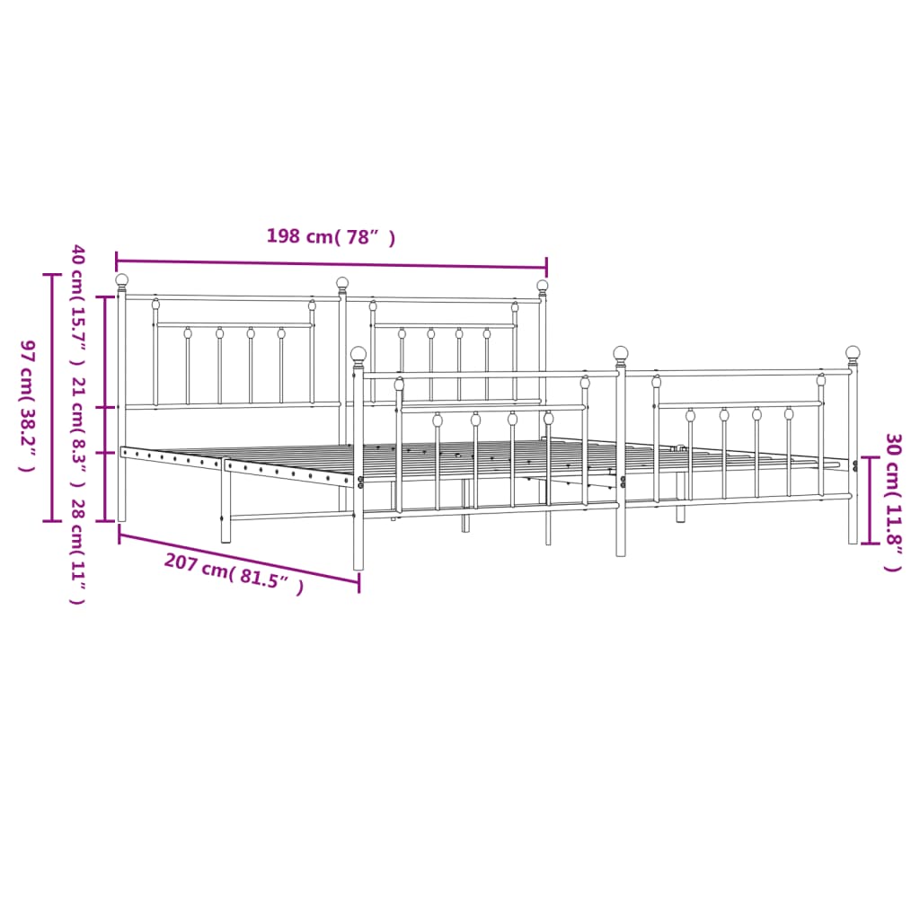 Bedframe Met Hoofd- En Voeteneinde Metaal 193 x 203 cm Wit met hoofdbord & voetbord