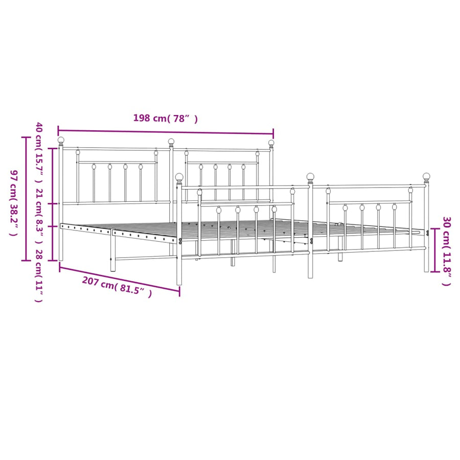 Bedframe Met Hoofd- En Voeteneinde Metaal 193 x 203 cm Wit met hoofdbord & voetbord