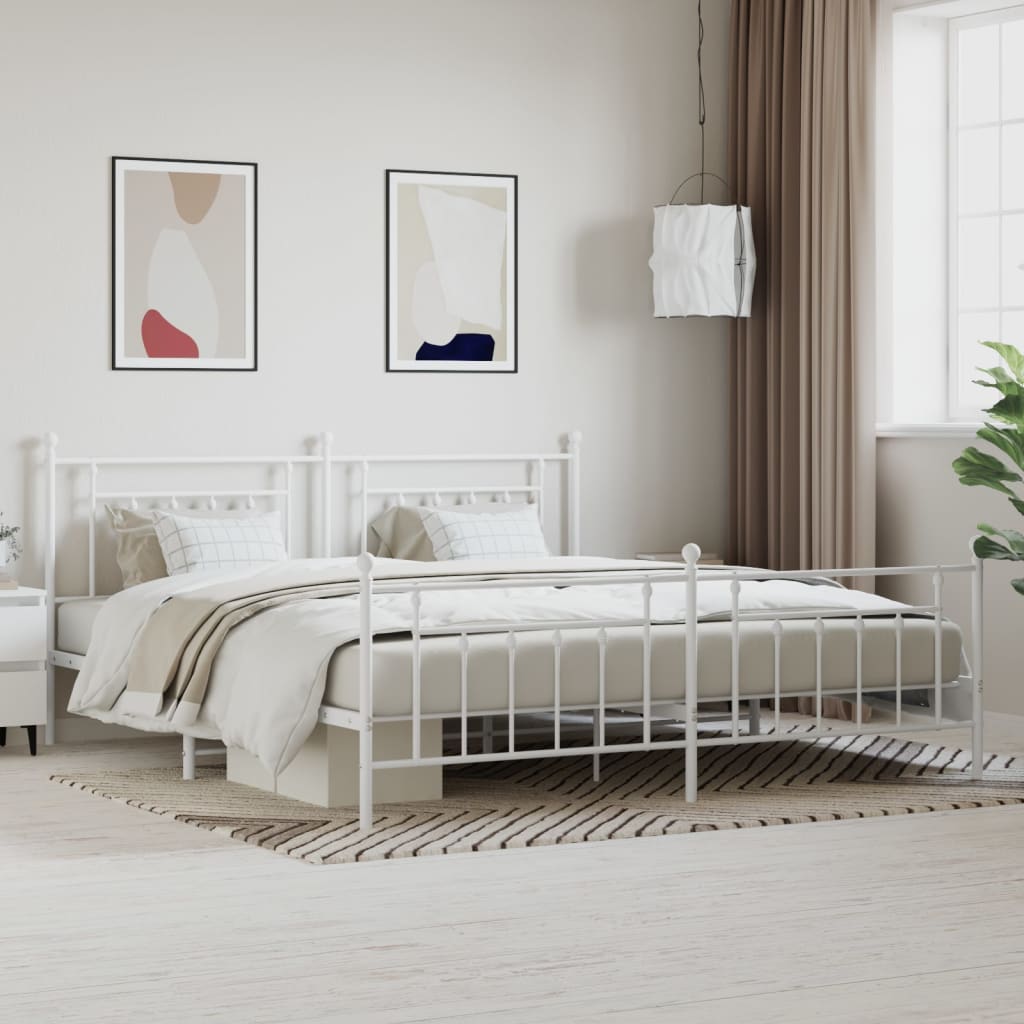 Bedframe Met Hoofd- En Voeteneinde Metaal 193 x 203 cm Wit met hoofdbord & voetbord