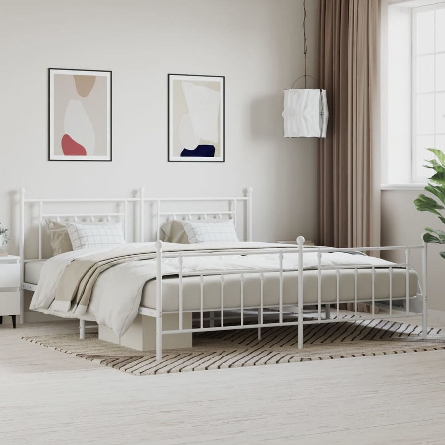 Bedframe Met Hoofd- En Voeteneinde Metaal 193 x 203 cm Wit met hoofdbord & voetbord