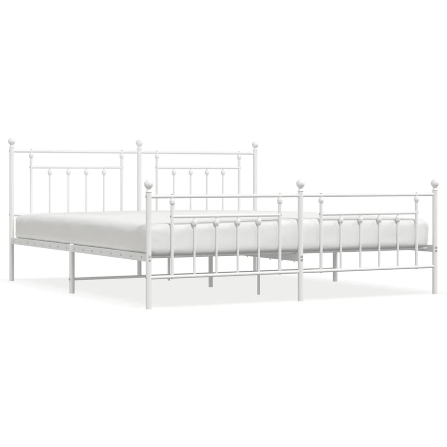 Bedframe Met Hoofd- En Voeteneinde Metaal 200 x 200 cm Wit met hoofdbord & voetbord