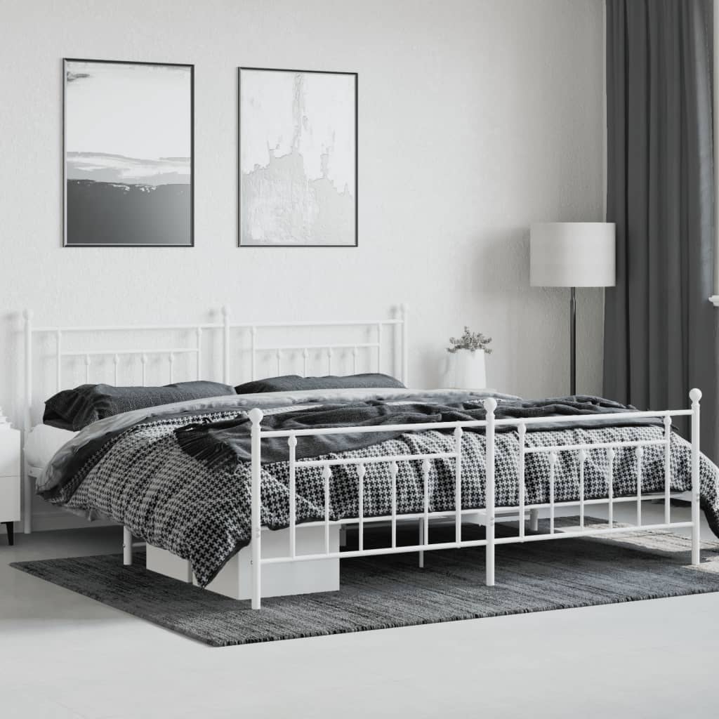 Bedframe Met Hoofd- En Voeteneinde Metaal 200 x 200 cm Wit met hoofdbord & voetbord