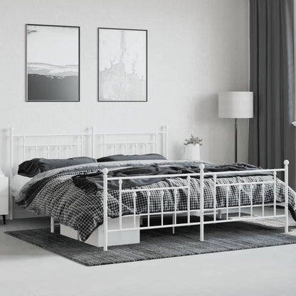 Bedframe Met Hoofd- En Voeteneinde Metaal 200 x 200 cm Wit met hoofdbord & voetbord