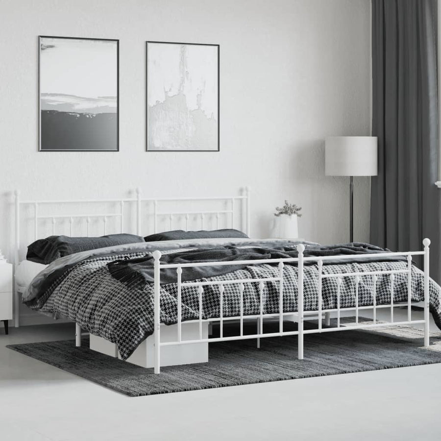 Bedframe Met Hoofd- En Voeteneinde Metaal 200 x 200 cm Wit met hoofdbord & voetbord
