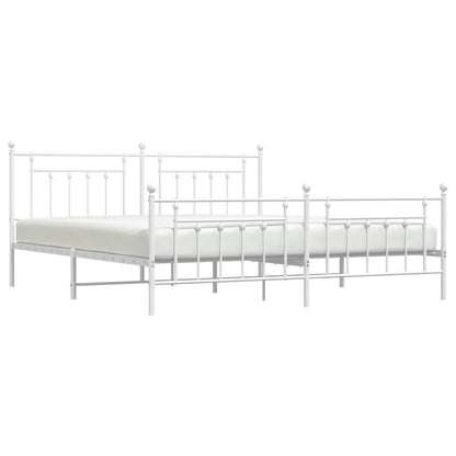 Bedframe Met Hoofd- En Voeteneinde Metaal 200 x 200 cm Wit met hoofdbord & voetbord