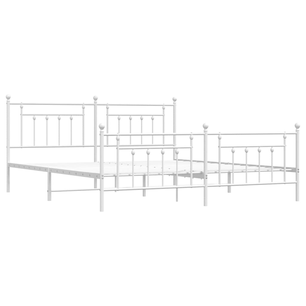 Bedframe Met Hoofd- En Voeteneinde Metaal 200 x 200 cm Wit met hoofdbord & voetbord