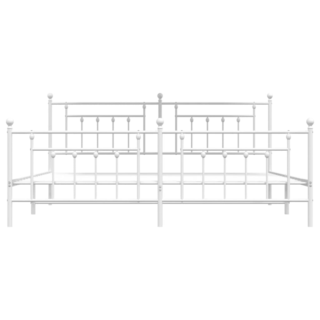 Bedframe Met Hoofd- En Voeteneinde Metaal 200 x 200 cm Wit met hoofdbord & voetbord
