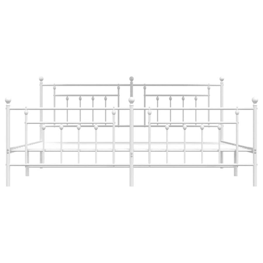 Bedframe Met Hoofd- En Voeteneinde Metaal 200 x 200 cm Wit met hoofdbord & voetbord