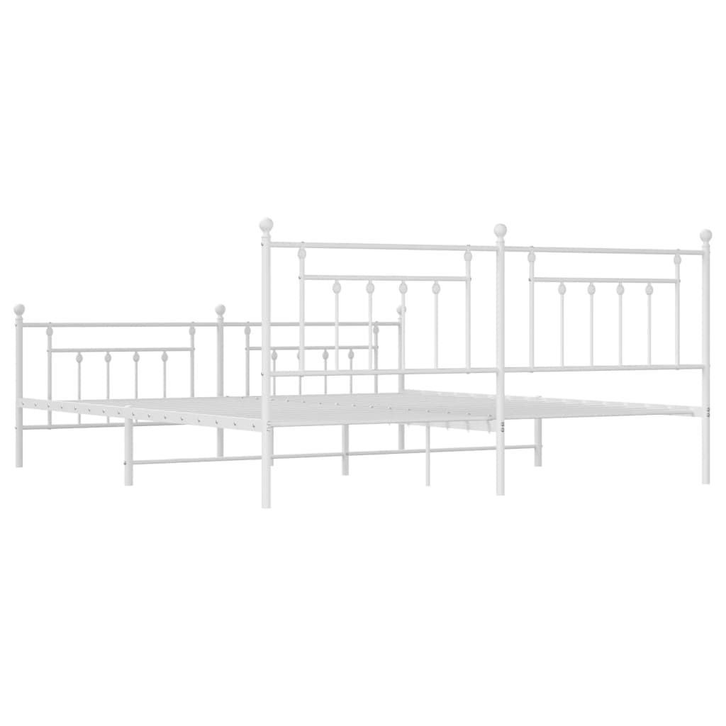Bedframe Met Hoofd- En Voeteneinde Metaal 200 x 200 cm Wit met hoofdbord & voetbord