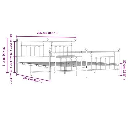 Bedframe Met Hoofd- En Voeteneinde Metaal 200 x 200 cm Wit met hoofdbord & voetbord