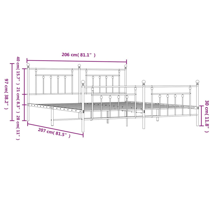 Bedframe Met Hoofd- En Voeteneinde Metaal 200 x 200 cm Wit met hoofdbord & voetbord