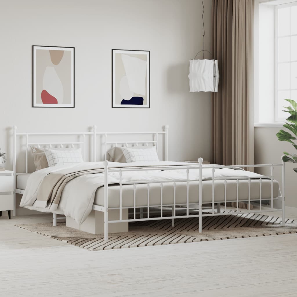 Bedframe Met Hoofd- En Voeteneinde Metaal 200 x 200 cm Wit met hoofdbord & voetbord
