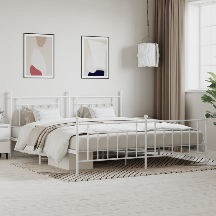 Bedframe Met Hoofd- En Voeteneinde Metaal 200 x 200 cm Wit met hoofdbord & voetbord