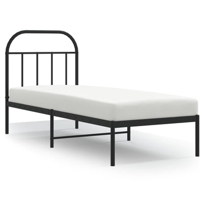 Bedframe Metaal 75 x 190 cm Zwart met hoofdbord