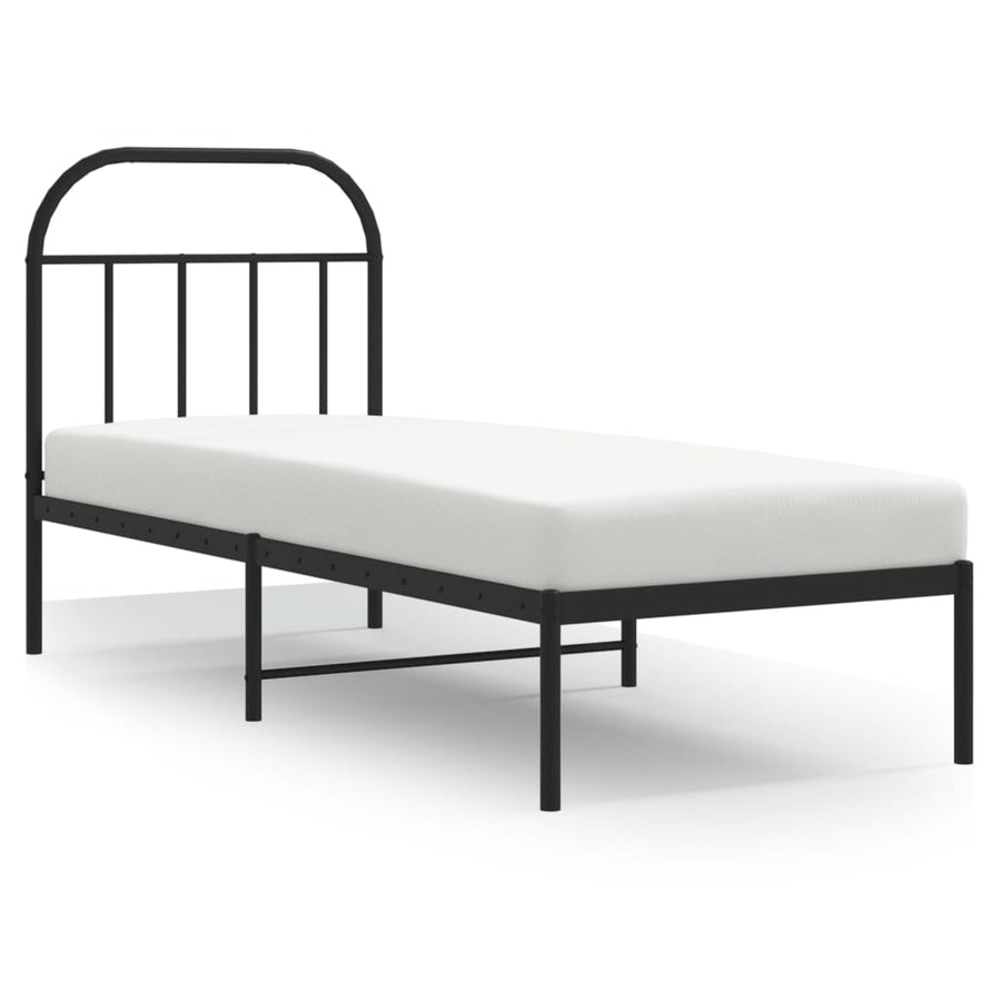 Bedframe Metaal 75 x 190 cm Zwart met hoofdbord