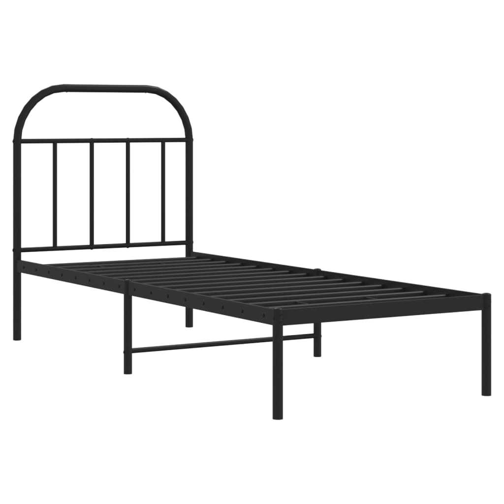 Bedframe Metaal 75 x 190 cm Zwart met hoofdbord